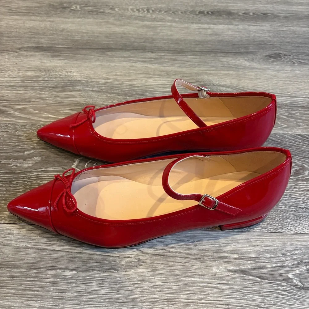J.Crew Red Patent Leather Pointed Toe Mary Jane Ballet Flats Sz 10.5 EUC - Picture 2 of 10